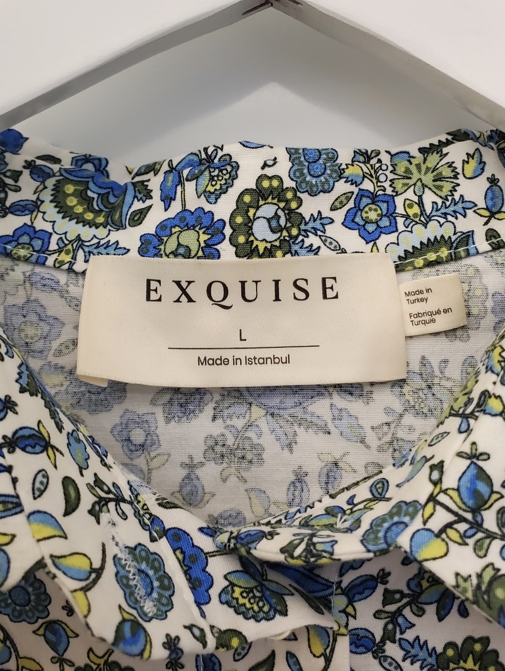 Janice Dress Mini By Exquise Floral Smocked Waist in Blue White Muticolor Large - Picture 5 of 12